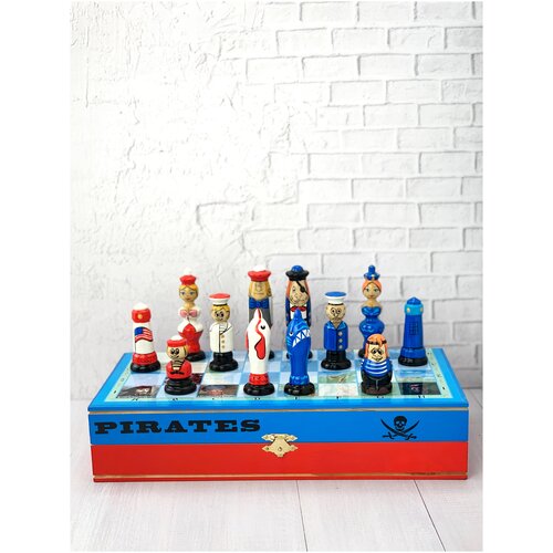 Шахматы деревянные подарочные пираты/русский сувенир/ручная работа/подарок для ребенка