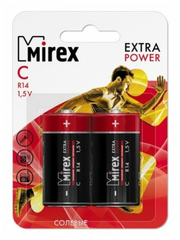 Батарея солевая Mirex R14 / C 15V 2 шт (2/12/96) ecopack / набор 2шт