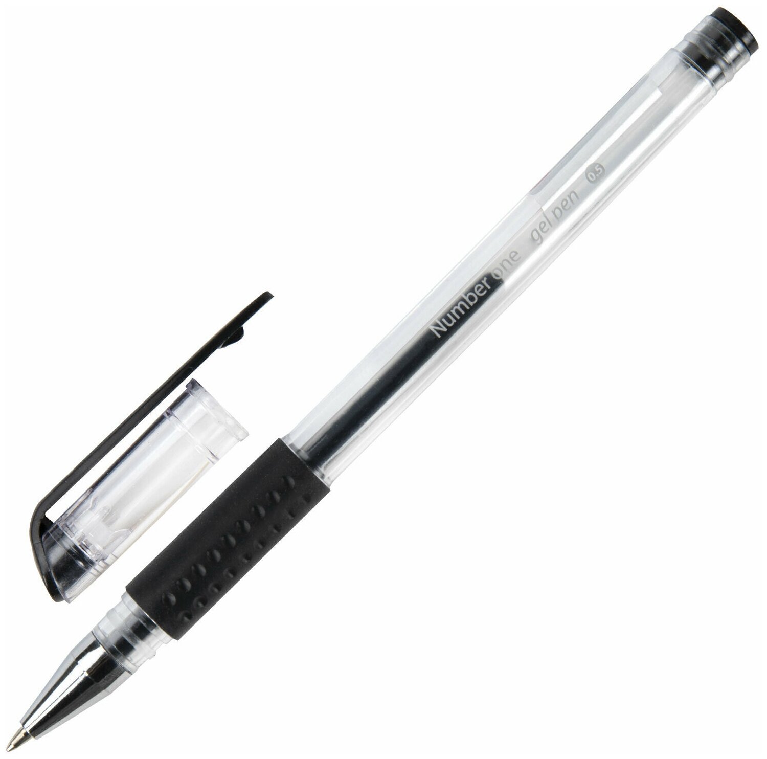 Ручка гелевая с грипом BRAUBERG "Number One", черная, узел 0,5 мм, линия письма 0,35 мм, 141194 - 12 шт.