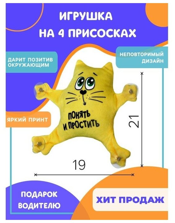 Автоигрушка на присосках Milo toys "Понять и простить" котик, 19х4х21 см