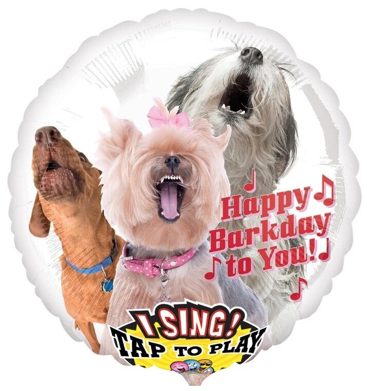 Воздушный фольгированный шар музыкальный джамбо Happy Birthday Собаки, 70 см