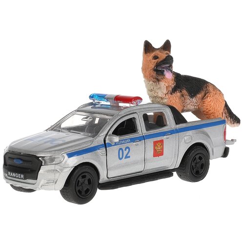 Полицейский автомобиль ТЕХНОПАРК Ford Ranger Пикап с собакой, SB-18-09-FR-P+DOG-WB, 12 см, серебристый машина металлическая инерционная ford ranger пикап 12 см собака 4 5 см двери багажник sb 18 09 fr p dog wb технопарк