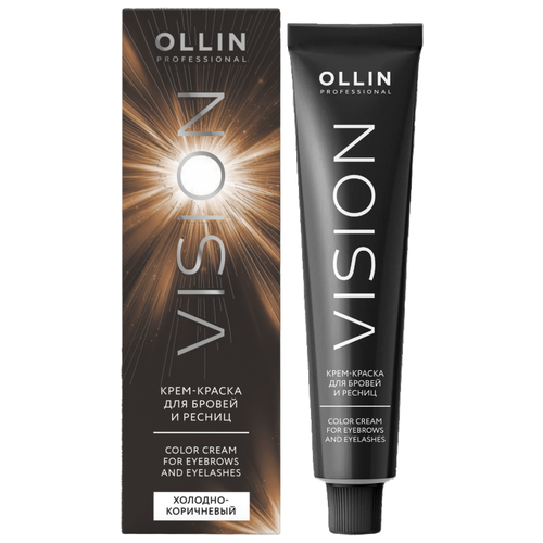 OLLIN Professional Крем-краска для бровей и ресниц + салфетки под ресницы Vision, холодно-коричневый, 20 мл, 1 уп.