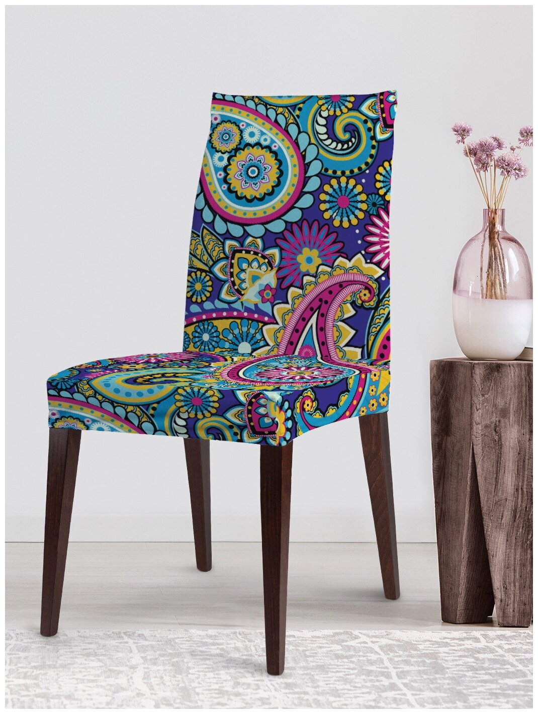 Декоративный чехол на стул JoyArty "Цветочный пэйсли" со спинкой велюровый