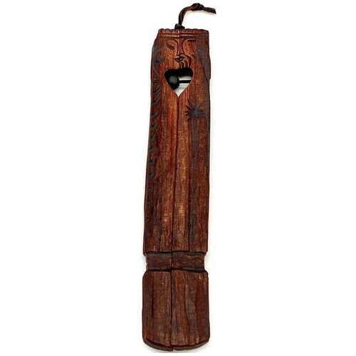 Кезер Интерьерное панно «Талисман любви „Обь“ щепное», 32-33 см. (кедр, кожа, ручная работа)