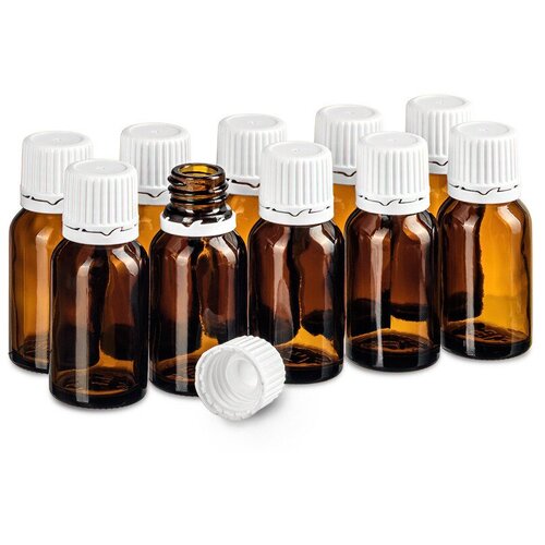 Флакон 15 мл стеклянный с пластиковой крышкой. Набор 10 штук.
