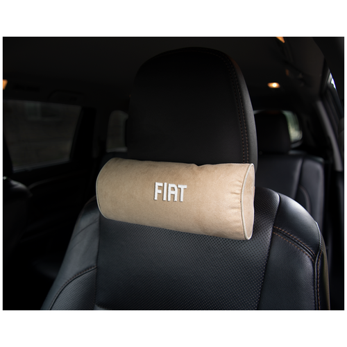 Автомобильная подушка-валик на подголовник алькантара Beige c вышивкой FIAT