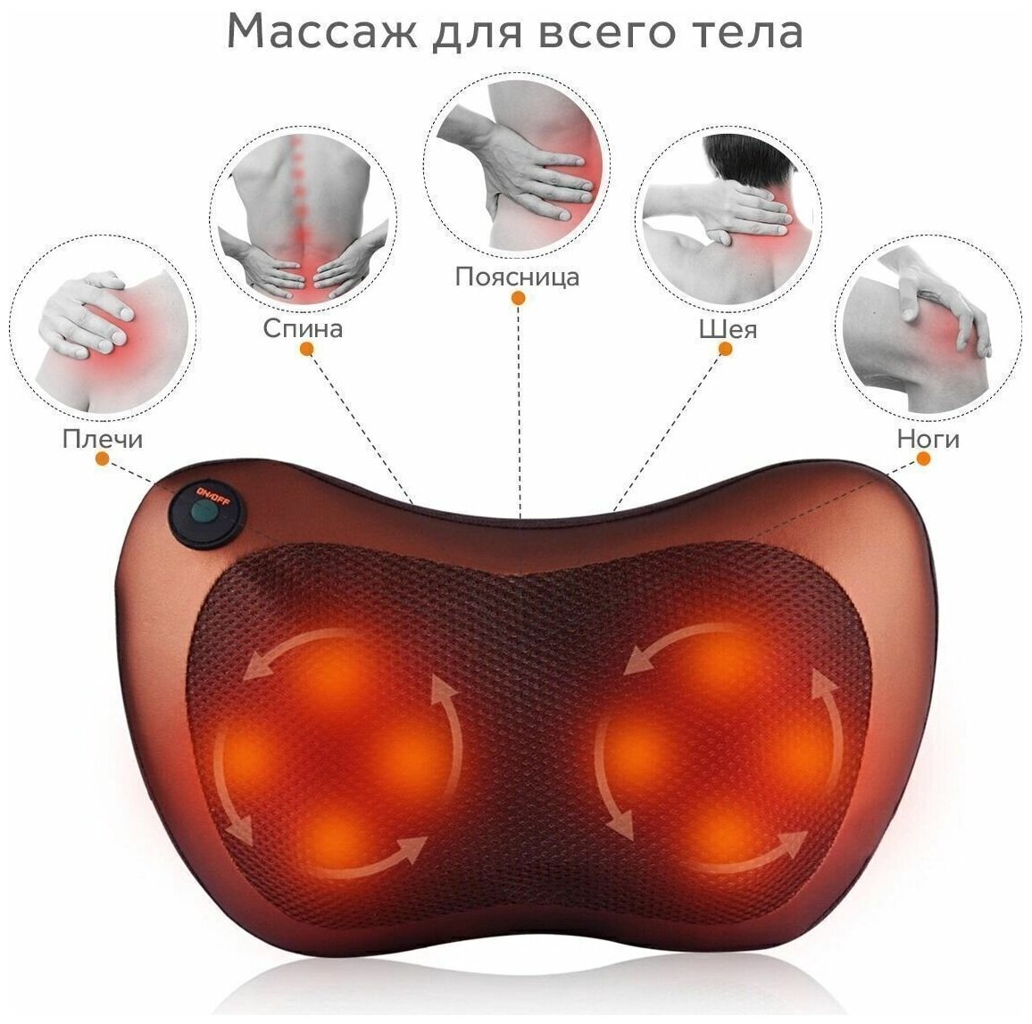 Массажная подушка с подогревом / массажер для шеи и плеч