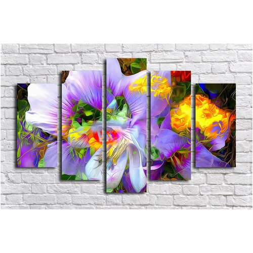 Модульная картина для интерьера / Картина на стену Цветы абстракция 140x80 см