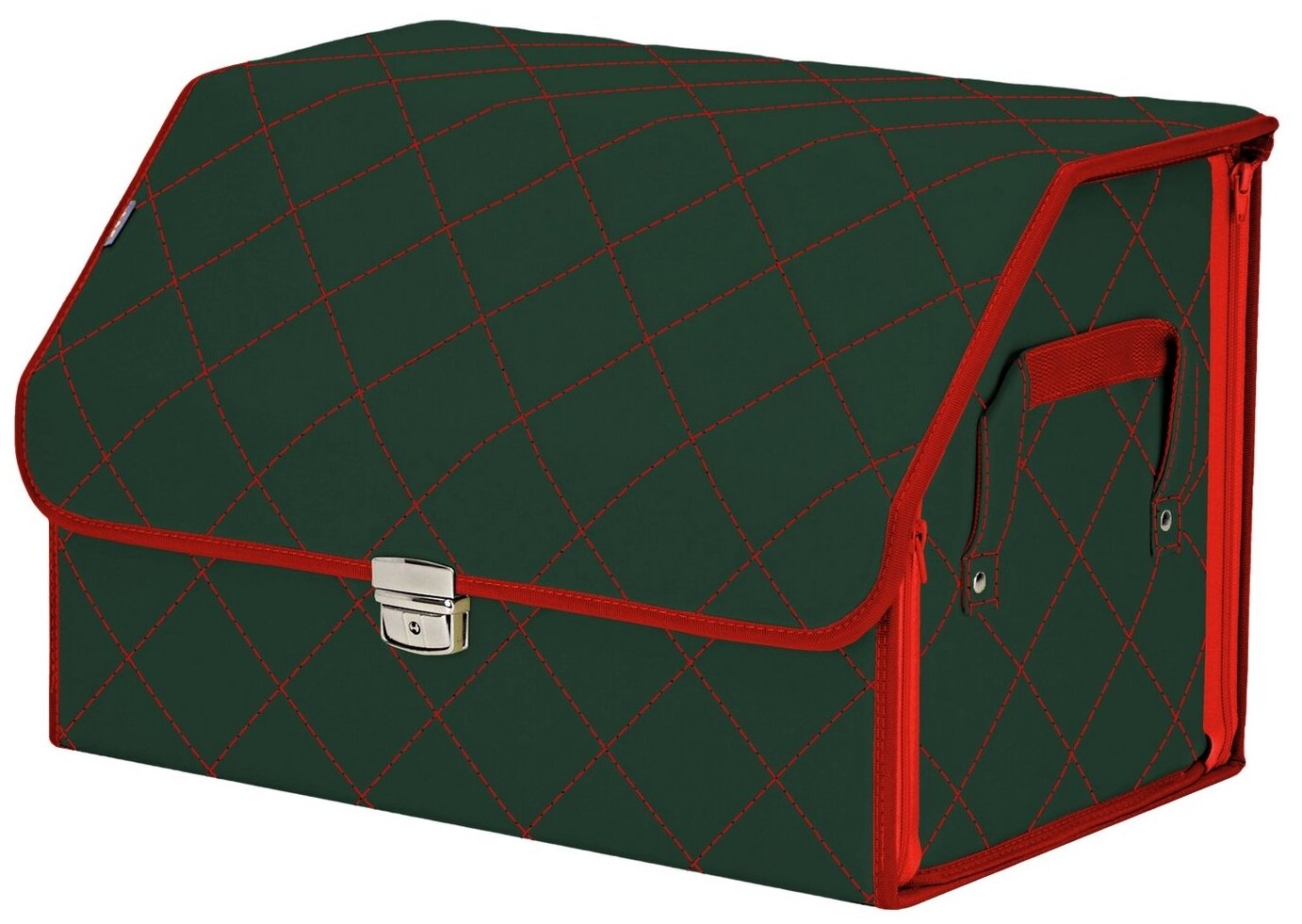 Органайзер-саквояж в багажник "Союз Премиум" (размер L). Цвет: зеленый с красной прострочкой Ромб.