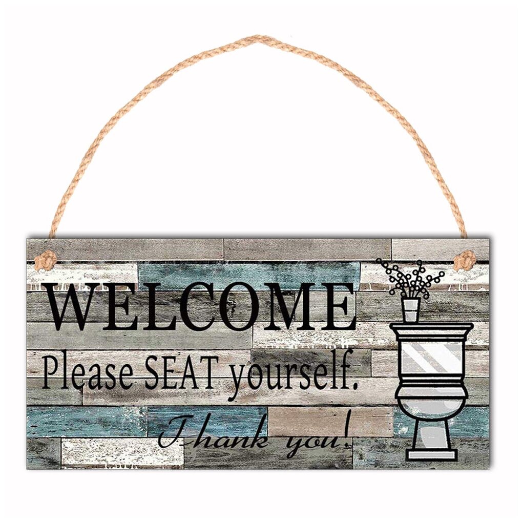 Sugary Wooden Welcome Sign Board Please Seat Yourself Toilet Hanging Plaque...