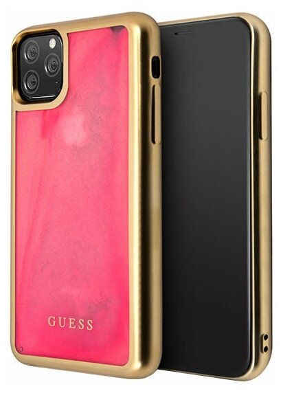 Чехол Guess Liquid Glitter Glow in Dark Sand Hard для iPhone 11 Pro, розовый