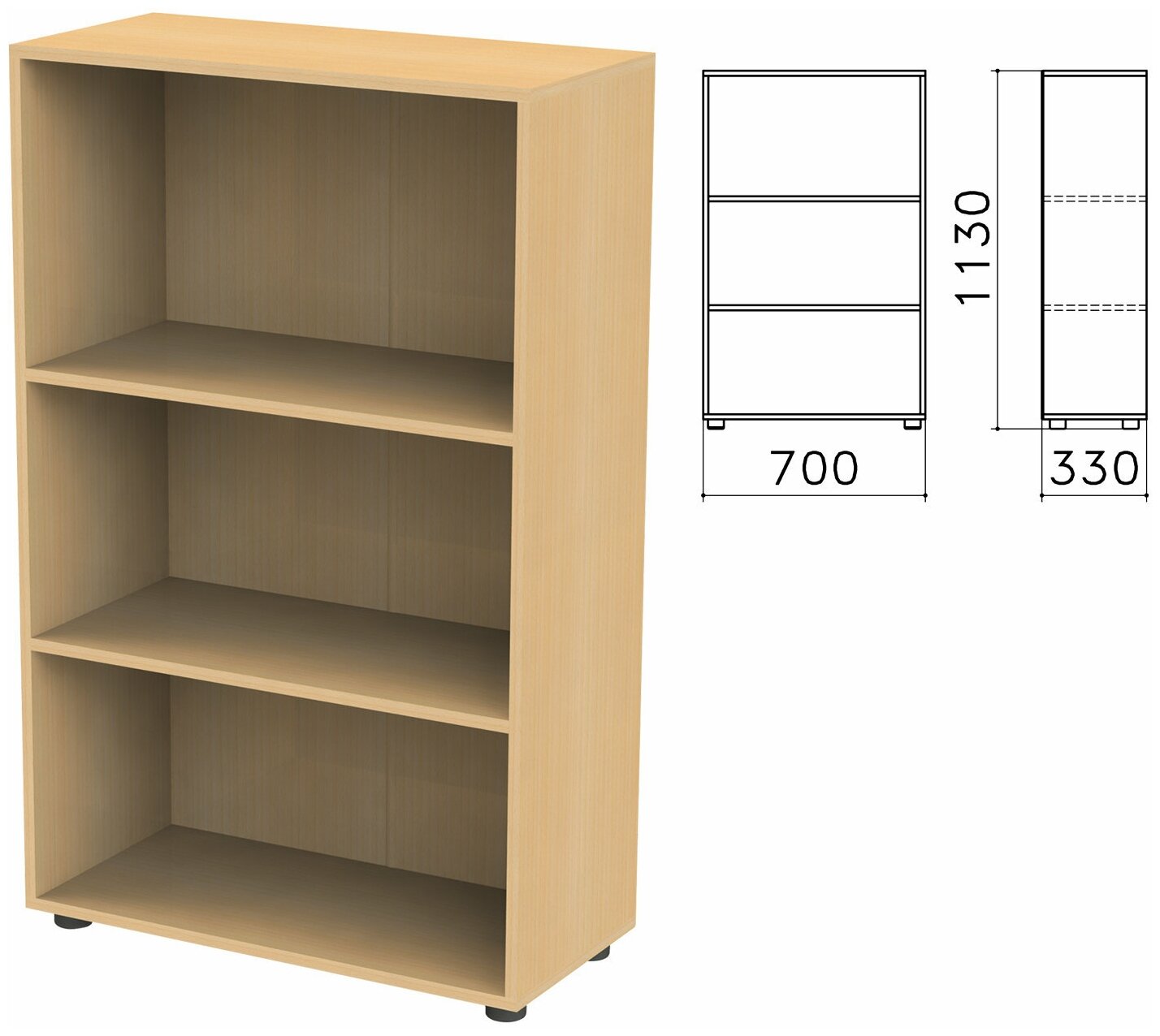 Шкаф (стеллаж) "Канц", 700х330х1130 мм, 2 полки, цвет бук невский, ШК39.10 В комплекте: 1шт.