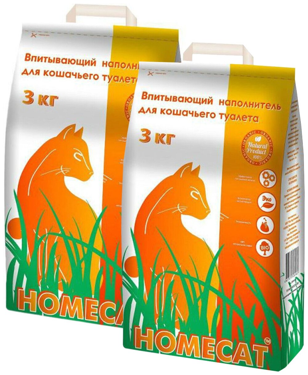 HOMECAT наполнитель впитывающий для туалета кошек (3 + 3 кг)