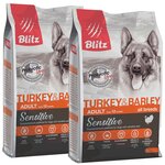 BLITZ SENSITIVE ADULT ALL BREEDS TURKEY & BARLEY для взрослых собак всех пород с индейкой и ячменем (2 + 2 кг) - изображение