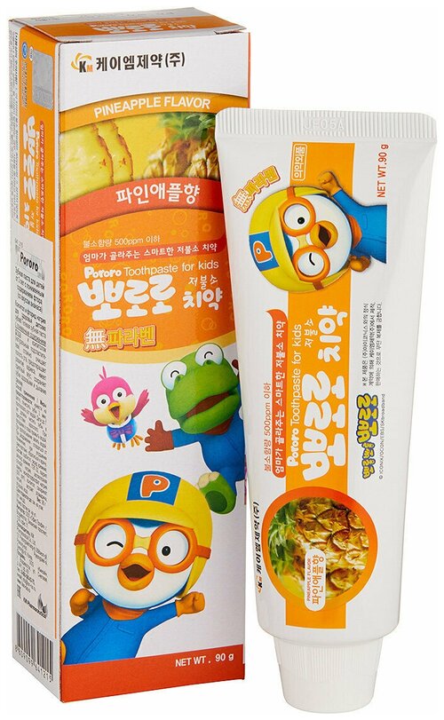 KM Зубная паста Pororo для детей от 3 лет с пониженным содержанием фтора вкус ананаса 90 гр.