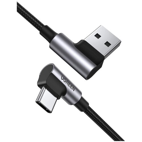 Ugreen 20856 Кабель UGREEN US176 USB 2.0 - USB Type-C, угловой, оплетка, цвет: черный, 1M