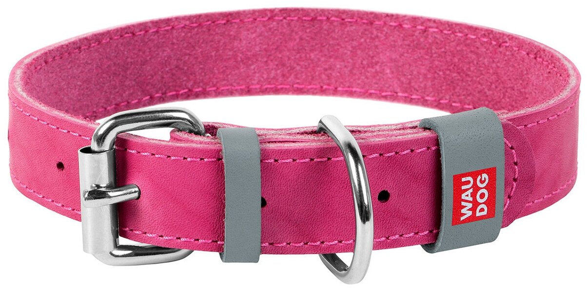 Collar ошейник кожаный Waudog Classic 46-60 см., Розовый