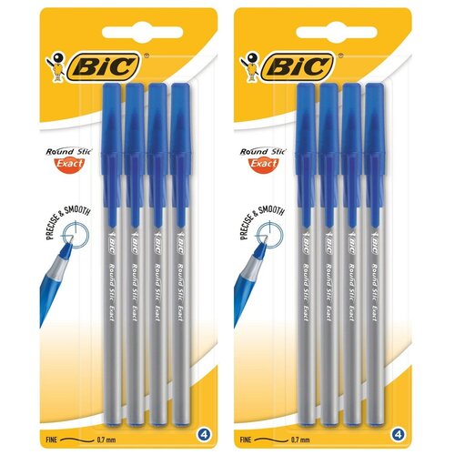 BIC Ручка шариковая Round Stic Exact синяя 4 шт в упаковке, 2 набора