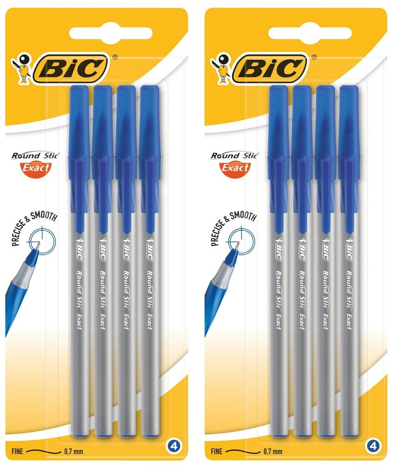 BIC Ручка шариковая Round Stic Exact синяя 4 шт в упаковке, 2 набора
