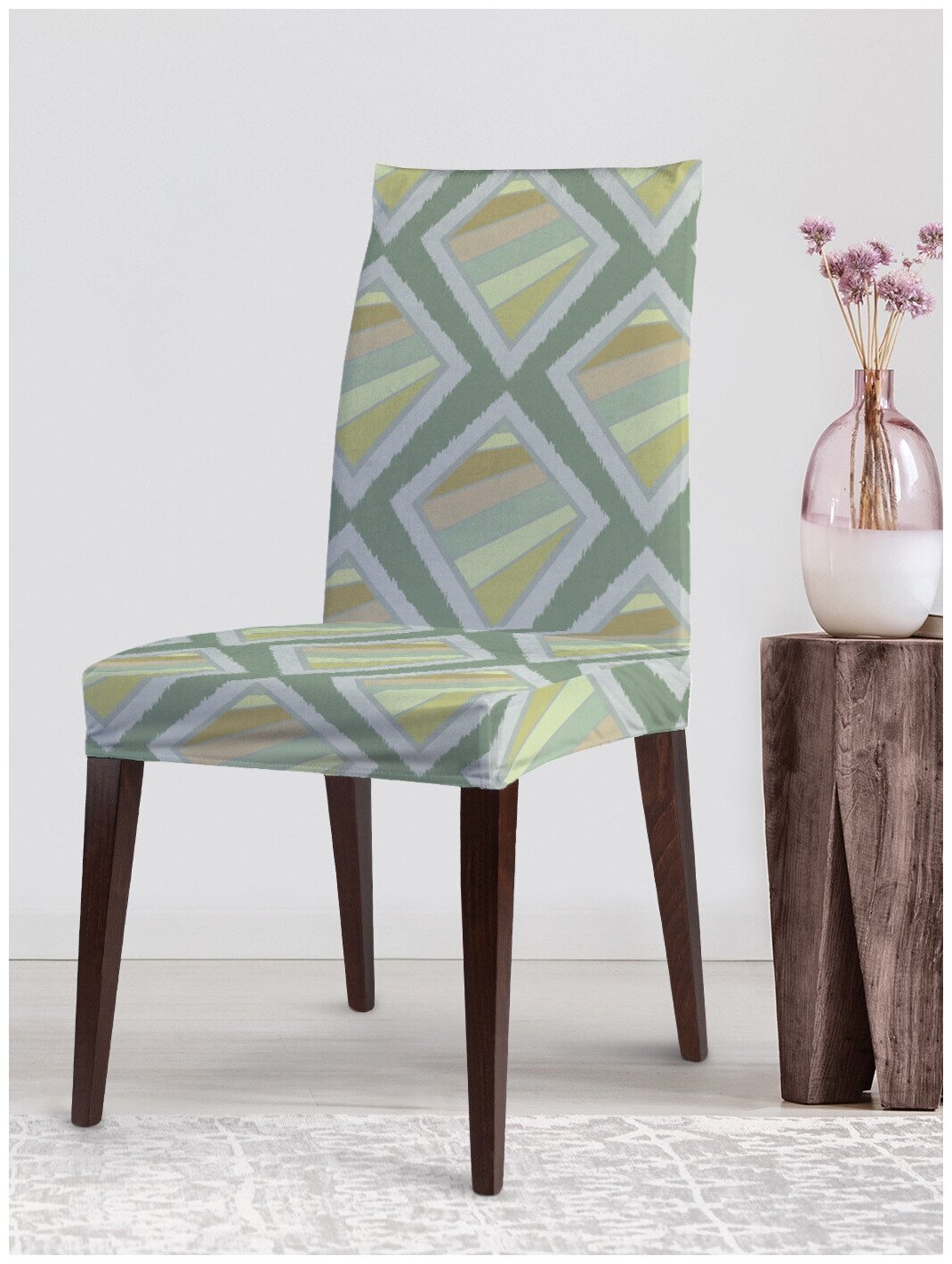 Декоративный чехол на стул JoyArty "Неправильные квадраты" со спинкой велюровый
