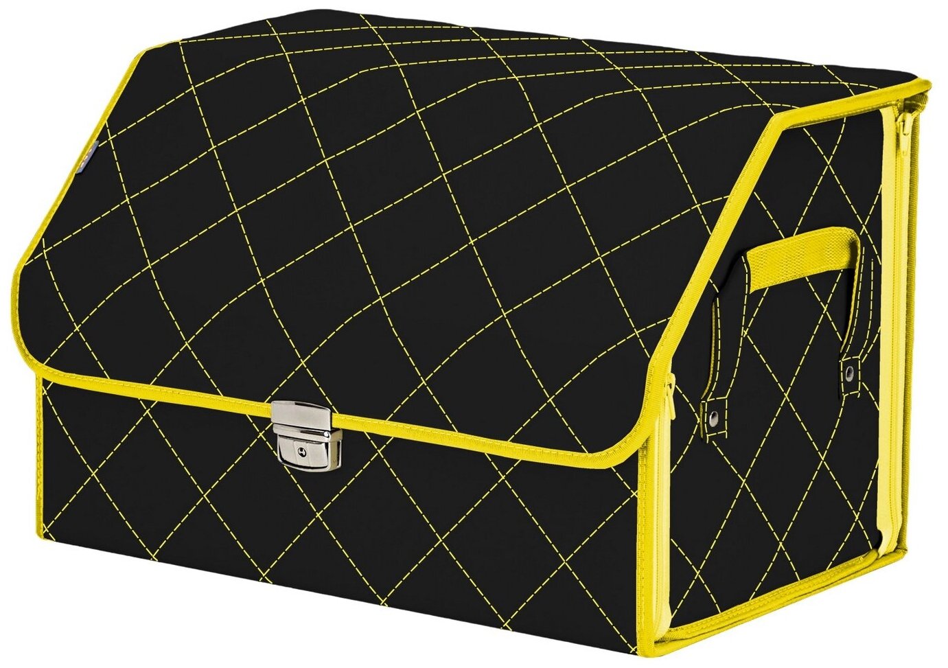 Органайзер-саквояж в багажник "Союз Премиум" (размер L). Цвет: черный с желтой прострочкой Ромб.