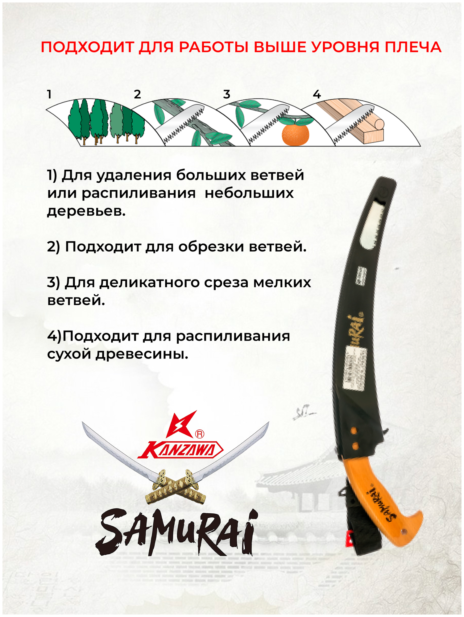 Пила SAMURAI W-330-LH 2 усиленная, изогнутое полотно, деревянная ручка, в чехле с поясным креплением - фотография № 6