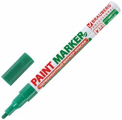 Маркер краска лаковый paint marker 2 мм строительный зеленый, фломастер, без запаха, алюминиевый корпус, Brauberg Proffessional, 150870