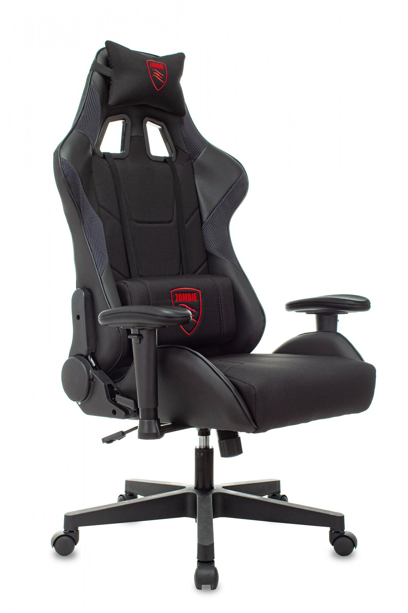 Кресло игровое Zombie Thunder 1 черный/карбон, текстиль/экокожа, с подголовником, крестовина пластик