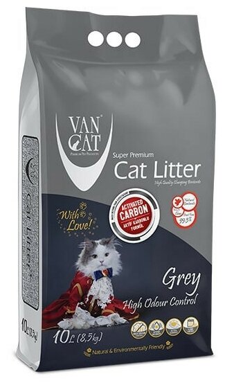 Van Cat G225 комкующийся наполнитель для кошек, без пыли, с активированным углем - 10 л (8,8 кг) - фотография № 4