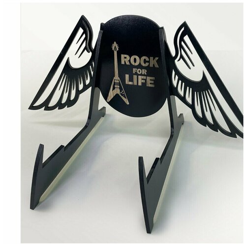 Держатель подставка для гитары напольная черная с гравировкой rock for life - 26 подставка для гитары держатель с гравировкой музыка 361