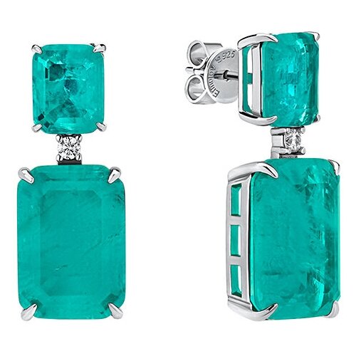 Серьги с подвесками Ermolov Jewelry, серебро, 925 проба, родирование, фианит, серебряный, бирюзовый