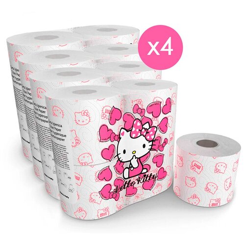 Туалетная бумага Hello Kitty с рисунком, 3 слоя, 4 рулона 200 листов 4 упаковки, World Cart