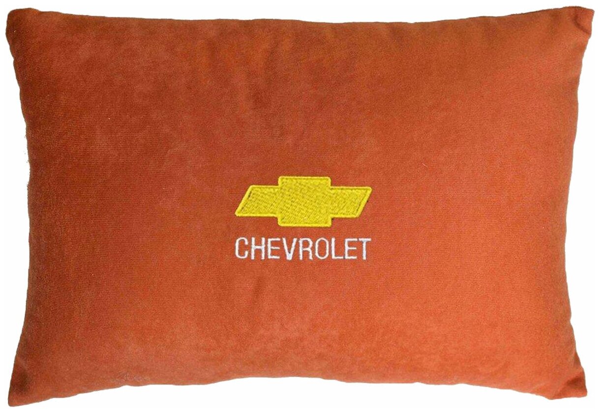 Декоративная подушка из велюра с логотипом (шевроле) "Chevrolet",/подушка в салон/подушка под спину/подушка для путешествий/, бордовый