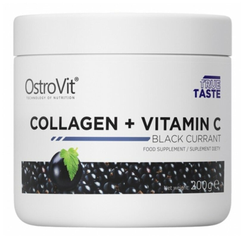 Коллаген говяжий с витамином С для суставов OstroVit Collagen + Vitamin C порошок 200 г, черная смородина