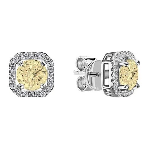 Серьги-гвоздики желтый квадрат в белой обсыпке