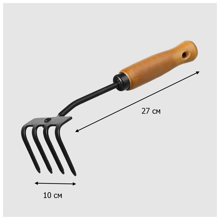 Грабли маленькие садовые 4-х зубые прямые с деревянным черенком `урожайная сотка` Эксперт - фотография № 2