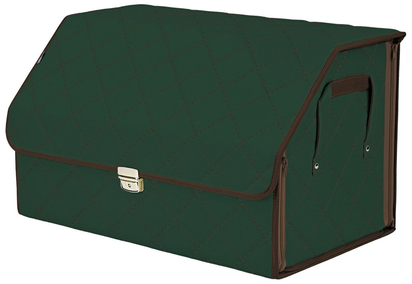 Органайзер-саквояж в багажник "Союз Премиум" (размер XL). Цвет: зеленый с коричневой прострочкой Ромб.
