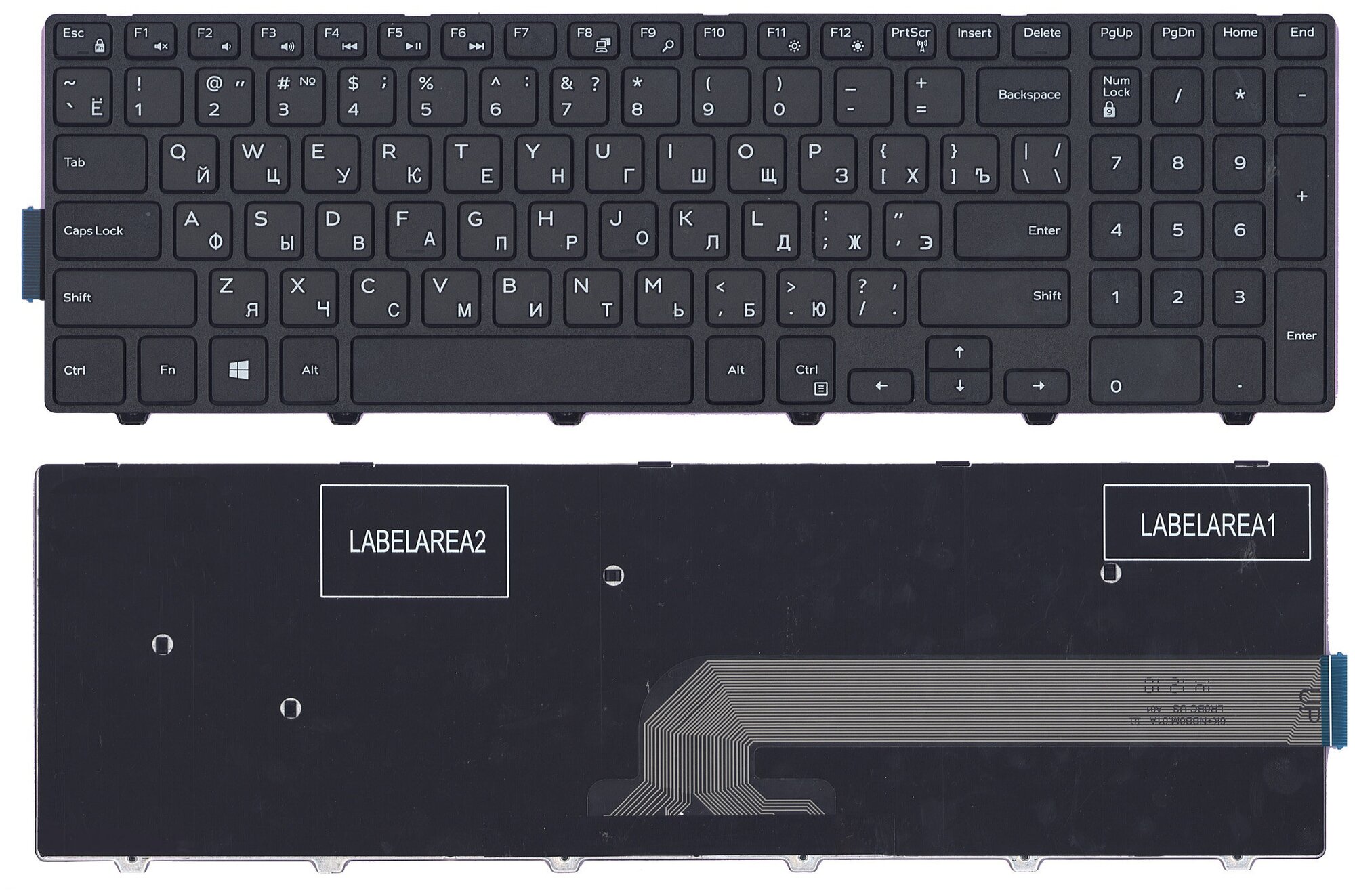 Клавиатура для ноутбука Dell Inspiron 3543 русская черная с черной рамкой 850₽