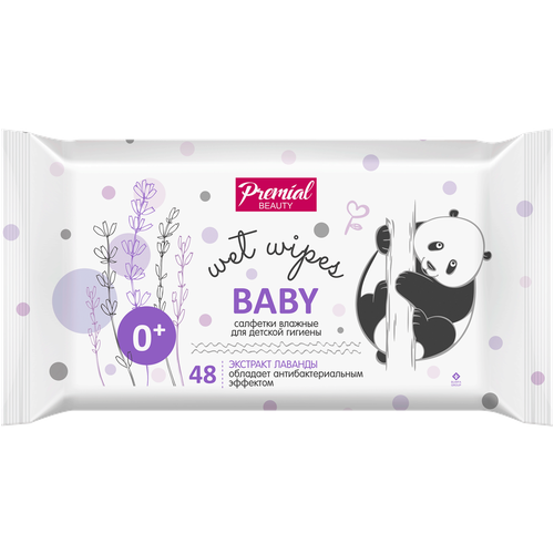 Влажные салфетки Premial Beauty Baby с экстрактом лаванды, 48 шт., 1 уп.