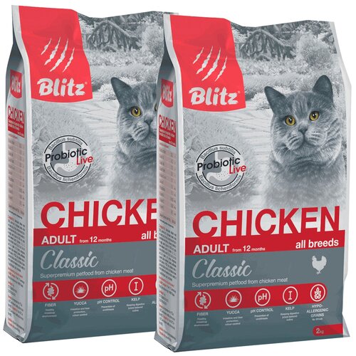 корм для стерилизованных кошек с курицей 0 4 кг blitz classic chicken adult sterilised cat all breeds BLITZ CLASSIC ADULT CAT CHICKEN для взрослых кошек с курицей (2 + 2 кг)