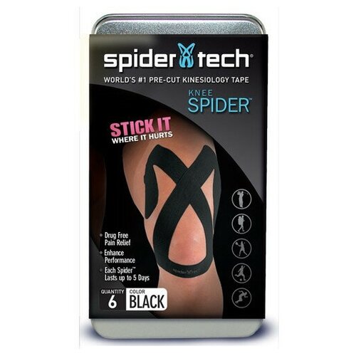 Тейп преднарезанный для коленной части SpiderTech 6шт. черный