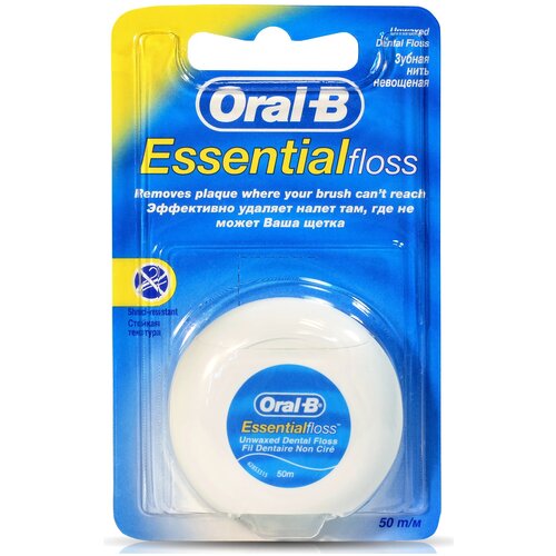 Oral-B зубная нить Essential Floss невощеная, 18 г, мята, белый