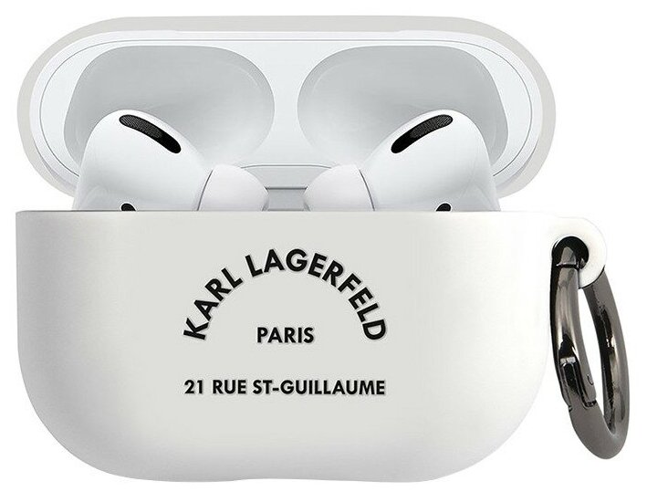 Чехол Karl Lagerfeld Silicone RSG logo с кольцом для Airpods Pro, белый
