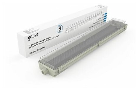 Линейный светильник Gauss СПП-Т8-G13 INDUSTRY 220-230V IP65 660*107*61мм для LED ламп 2х600мм 1/8