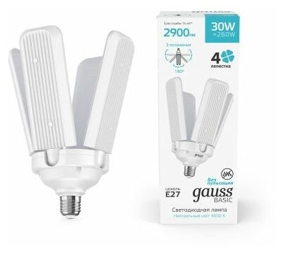 Светодиодная лампа Gauss Basic 30W 2900lm 4000K E27 Клевер-4 LED 1/20