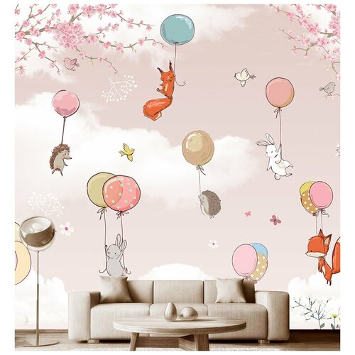 Фотообои на стену детские Модный Дом Звери на воздушных шариках в розовом небе 300x300 см (ШxВ) фотообои на стену детские модный дом звери на воздушных шариках в розовом небе 300x290 см шxв