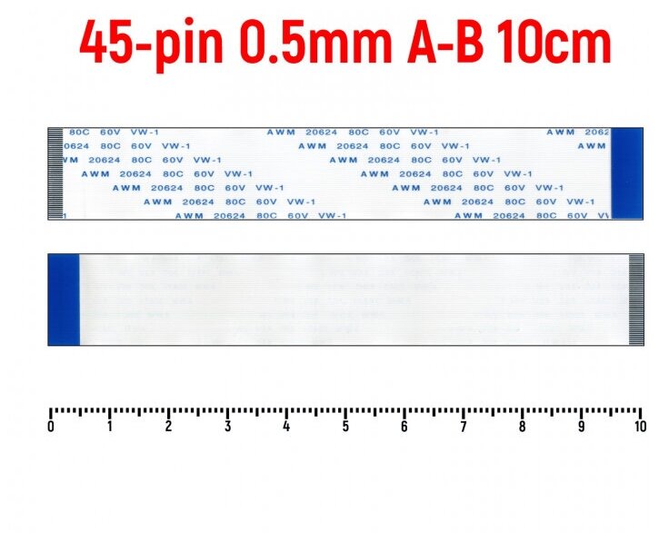 Шлейф FFC 45-pin Шаг 0.5mm Длина 10cm Обратный A-B AWM 20624 80C 60V VW-1