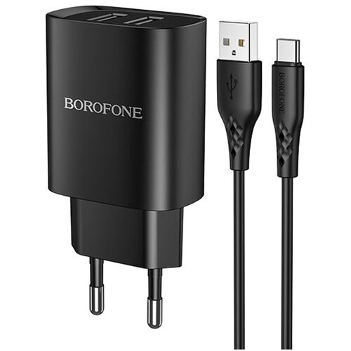 СЗУ USB 2.1A 2 USB порт BOROFONE BN2 Super fast кабель Type-C черный зарядное устройство borofone bn2 super fast 2 usb 2 1a черный