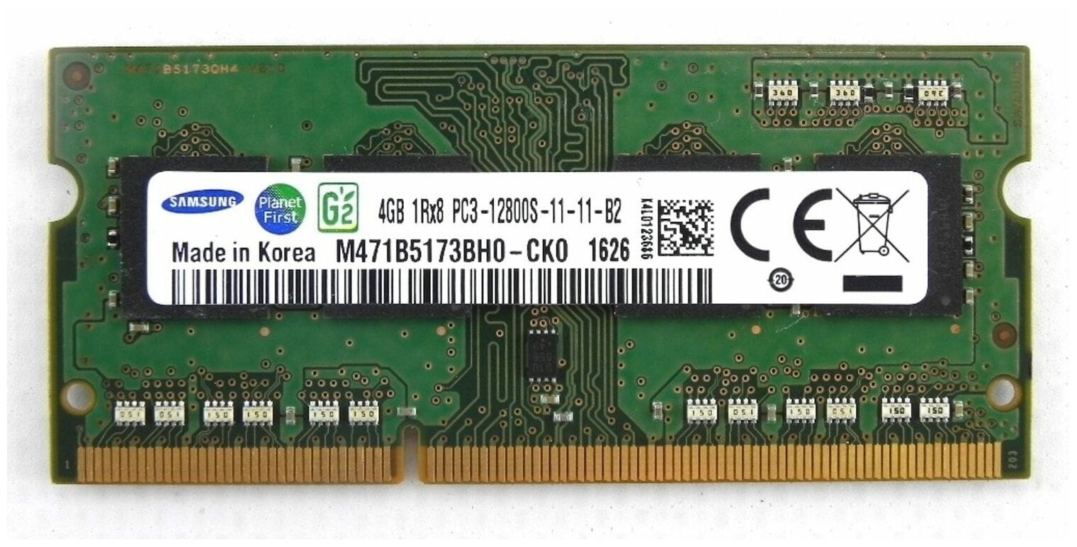 Оперативная память 4 ГБ 1 шт. Samsung DDR3 1R8 1600 SO-DIMM 4Gb 12800 Мб/с (M471B5173BH0-CK0 )